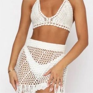 White Fox Boutique White Crochet Set X-Small/Small